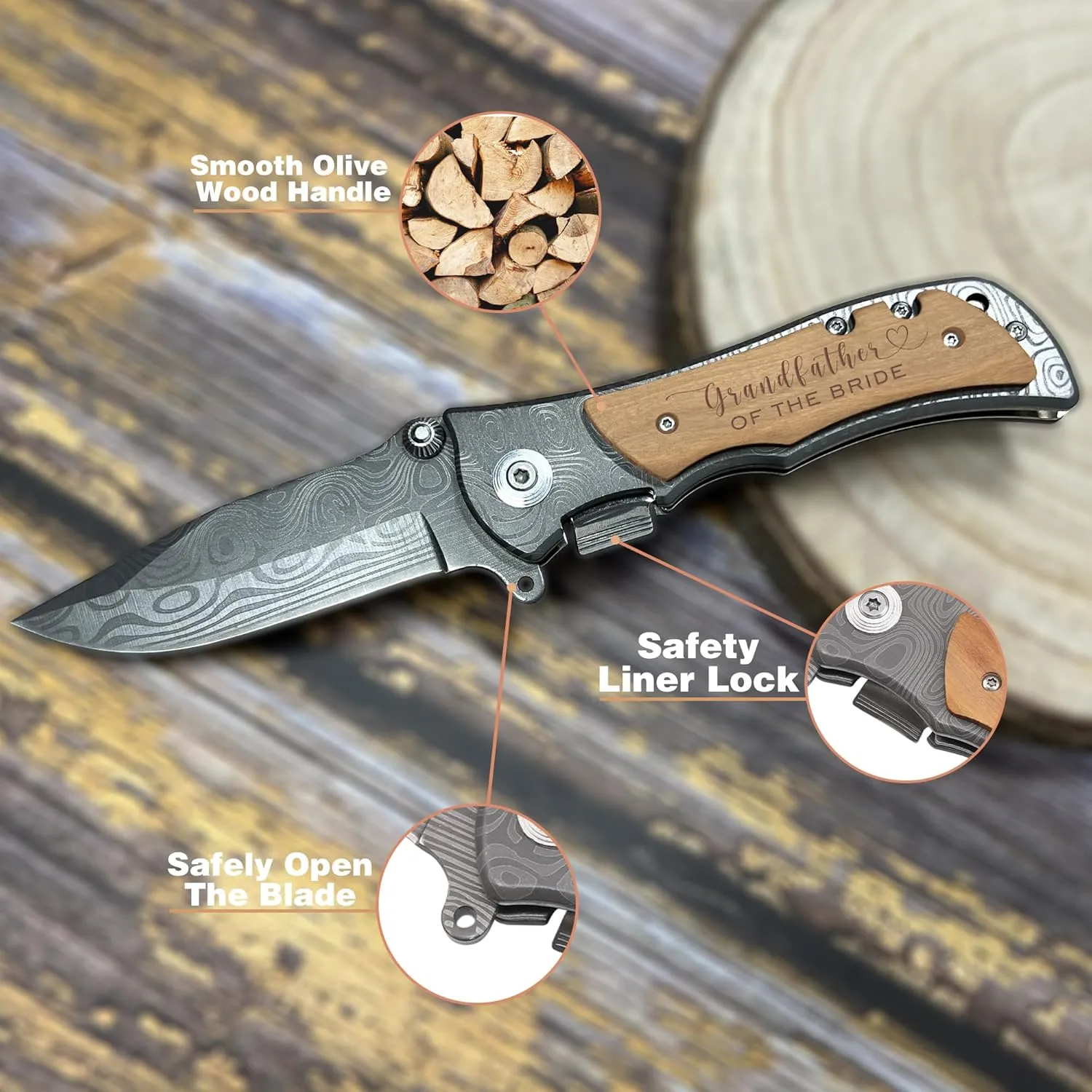 XJF Engraved Pocket Knife for Grandfather of Bride, Wedding & Father's Day Gift from Granddaughter