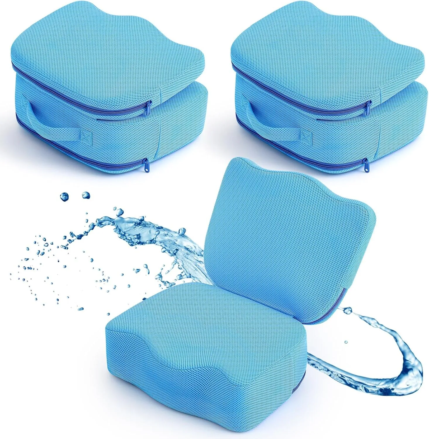 Yerliker 2 Pcs Foldable Hot Tub Booster Seat, Inflatable Adjustable 2 Heights Extra Thick Hot Tub Pillow Bath Seat with Back Support Cushions for Adults Swimming Pool Spa Bathtub Indoor Outdoor (Blue)