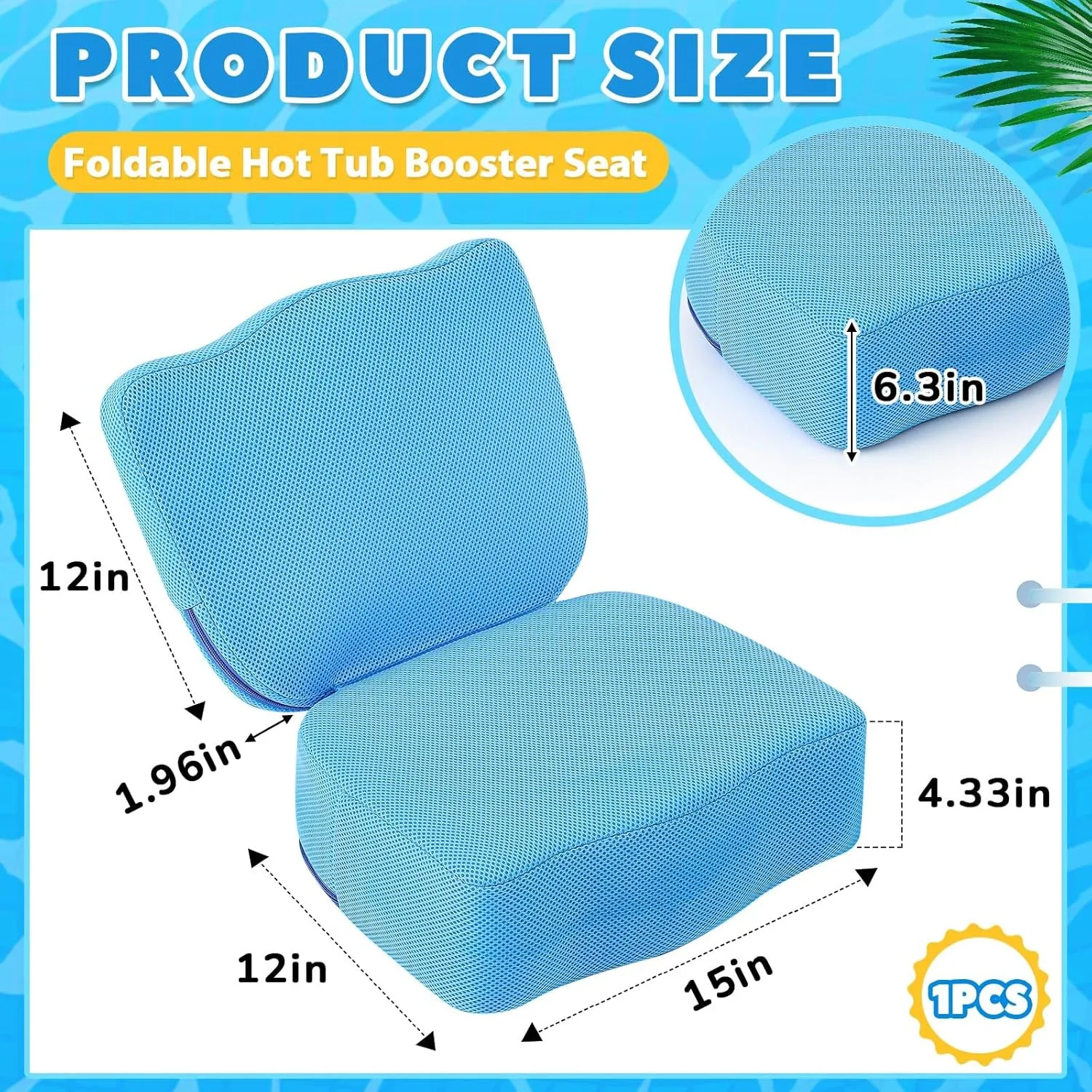 Yerliker 2 Pcs Foldable Hot Tub Booster Seat, Inflatable Adjustable 2 Heights Extra Thick Hot Tub Pillow Bath Seat with Back Support Cushions for Adults Swimming Pool Spa Bathtub Indoor Outdoor (Blue)