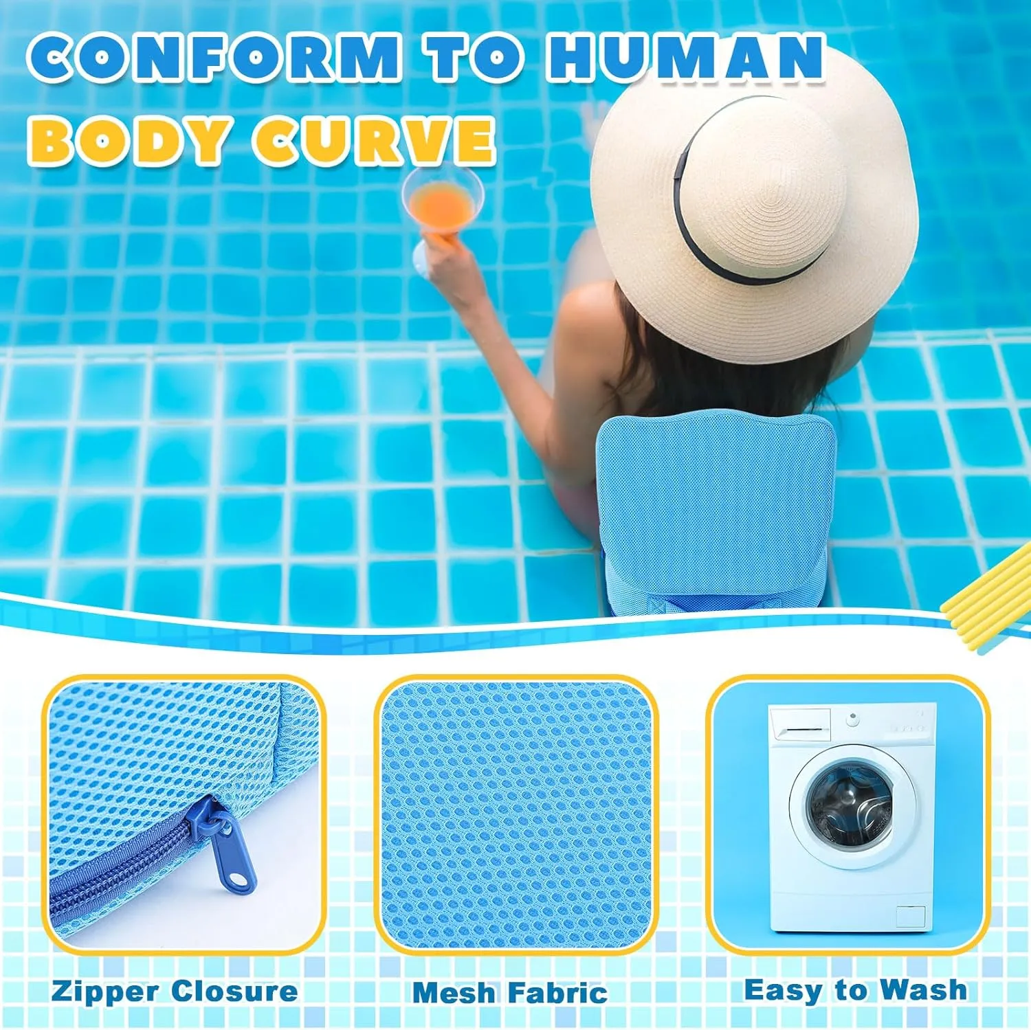 Yerliker 2 Pcs Foldable Hot Tub Booster Seat, Inflatable Adjustable 2 Heights Extra Thick Hot Tub Pillow Bath Seat with Back Support Cushions for Adults Swimming Pool Spa Bathtub Indoor Outdoor (Blue)