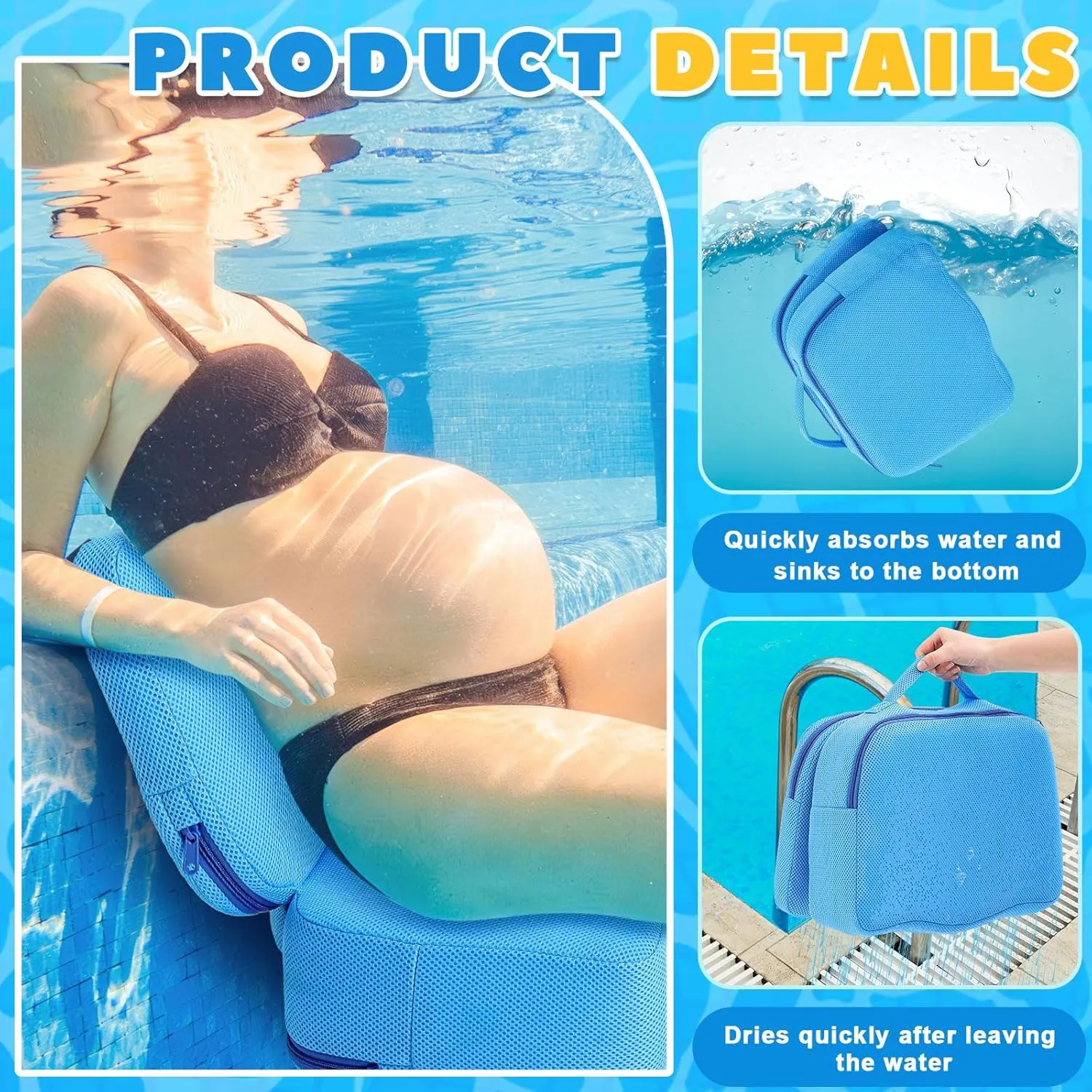 Yerliker 2 Pcs Foldable Hot Tub Booster Seat, Inflatable Adjustable 2 Heights Extra Thick Hot Tub Pillow Bath Seat with Back Support Cushions for Adults Swimming Pool Spa Bathtub Indoor Outdoor (Blue)