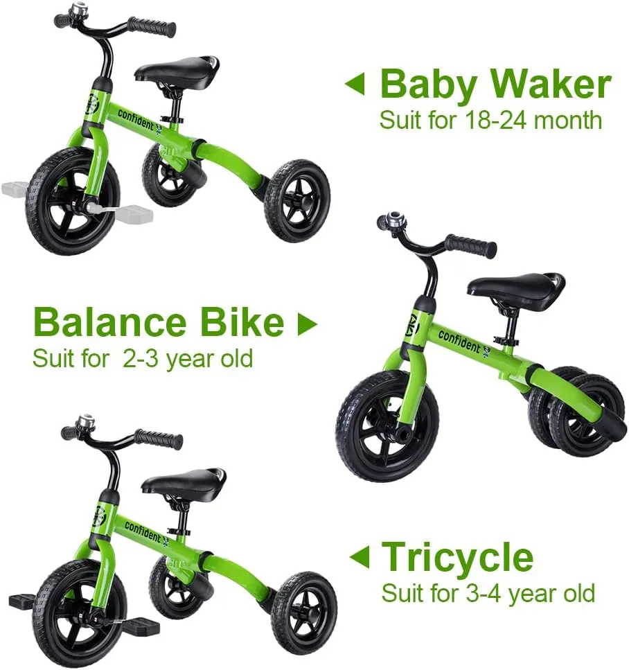 YGJT 3 in 1 Tricycle for Toddlers Age 2-5 Years Old, Folding Kids Balance Bikes with Adjustable Seat and Removable Pedal, Ride-on Toys for Infant, Gift for Baby Boys Girls Birthday(Green)