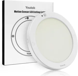Youtob Motion Sensor LED Ceiling Light 15W 1300LM, ETL Listed, Flush Mount Ceiling Light, Ceiling Light Fixture for Indoor, Stairs, Closets Room, Hallways, Laundry, Garage(6500K Daylight White)