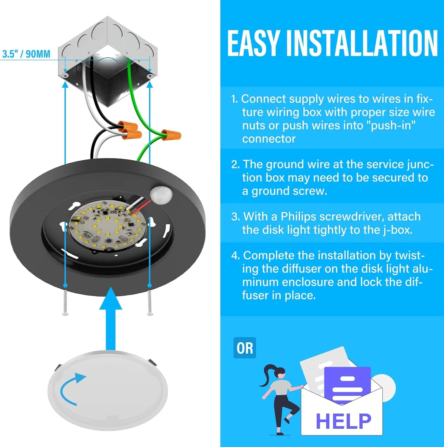 ZAGO 6" 120 Volts Closet Light Wired, Black PIR Motion Sensor Ceiling Disc Light, 15 Watts, 1100 Lumens, CRI>80, 5000K Daylight White for Closet, Laundry, Garage, Pantry, Wet Location, ETL, 2 Packs…