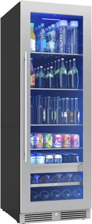 Zephyr 24 Inch Wine Fridge & Beverage Refrigerator Single Zone Full Size - Tall Wine Cooler Cellars Large Bar Drink Cabinet Freestanding with Glass Door - 266x12oz cans & 14x750 ml bottles